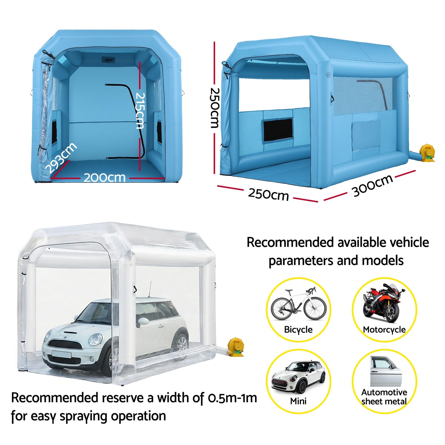 Giantz inflatable paint booth 2.5x2.5x3m 550W — view 4