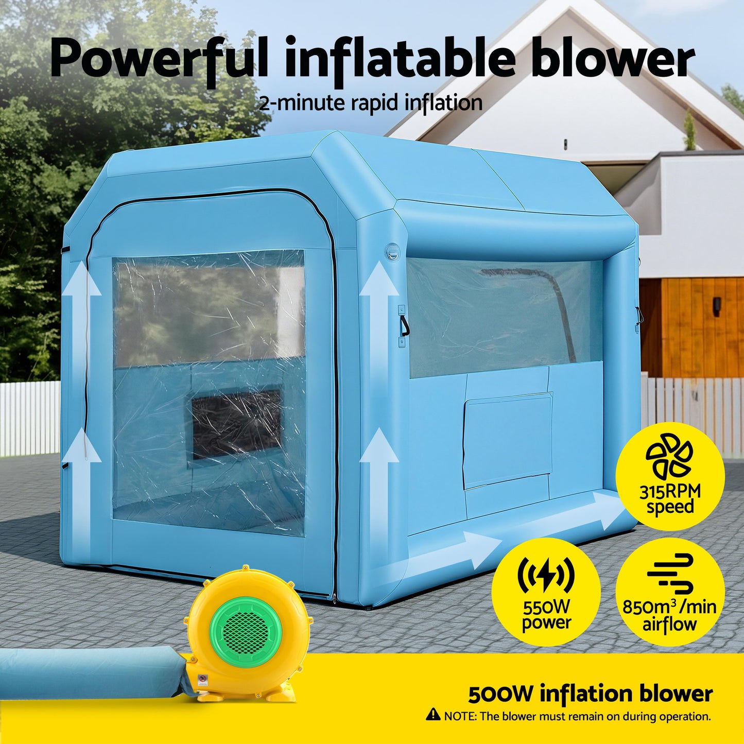 Giantz inflatable paint booth 2.5x2.5x3m 550W — view 8