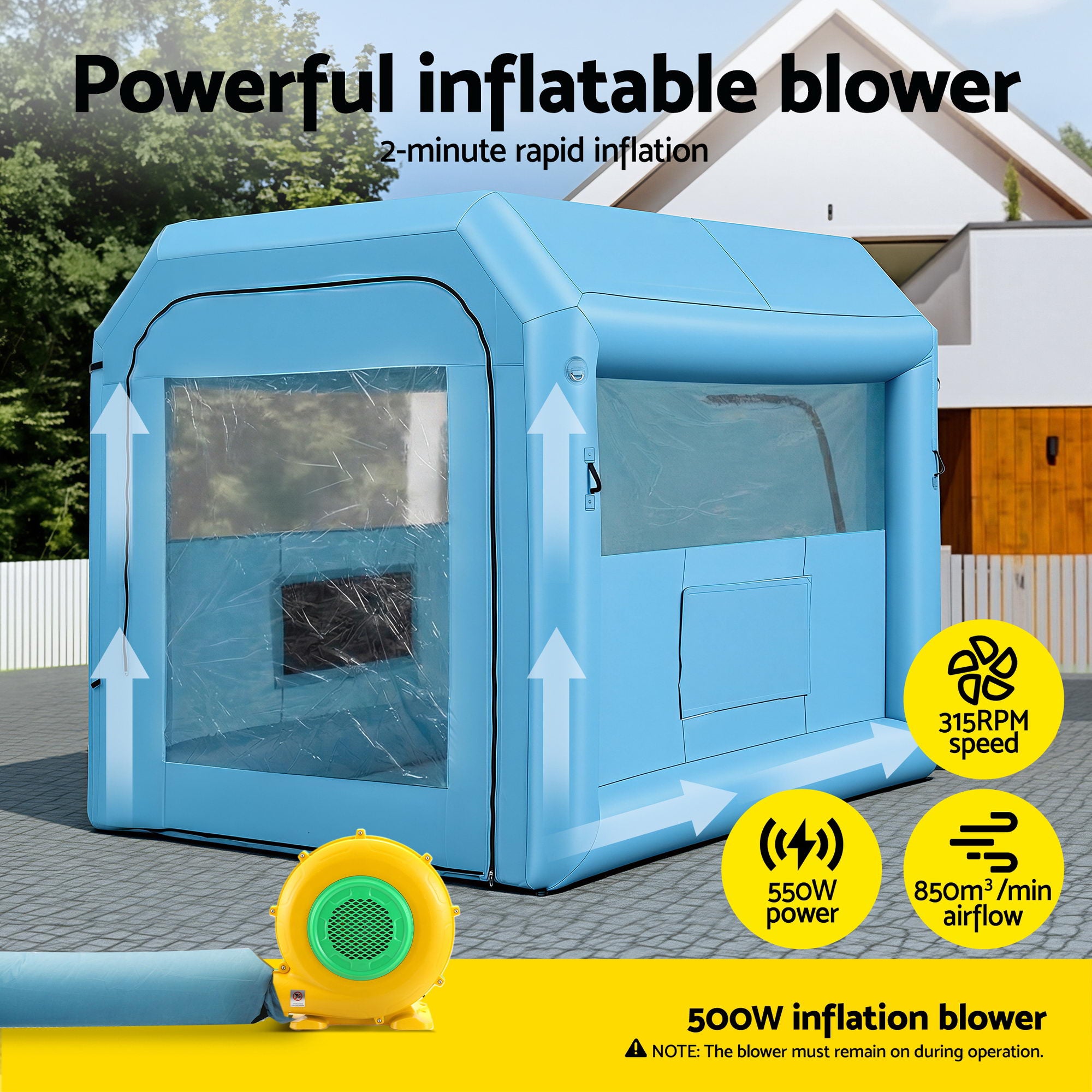 Giantz inflatable paint booth 2.5x2.5x3m 550W — view 8
