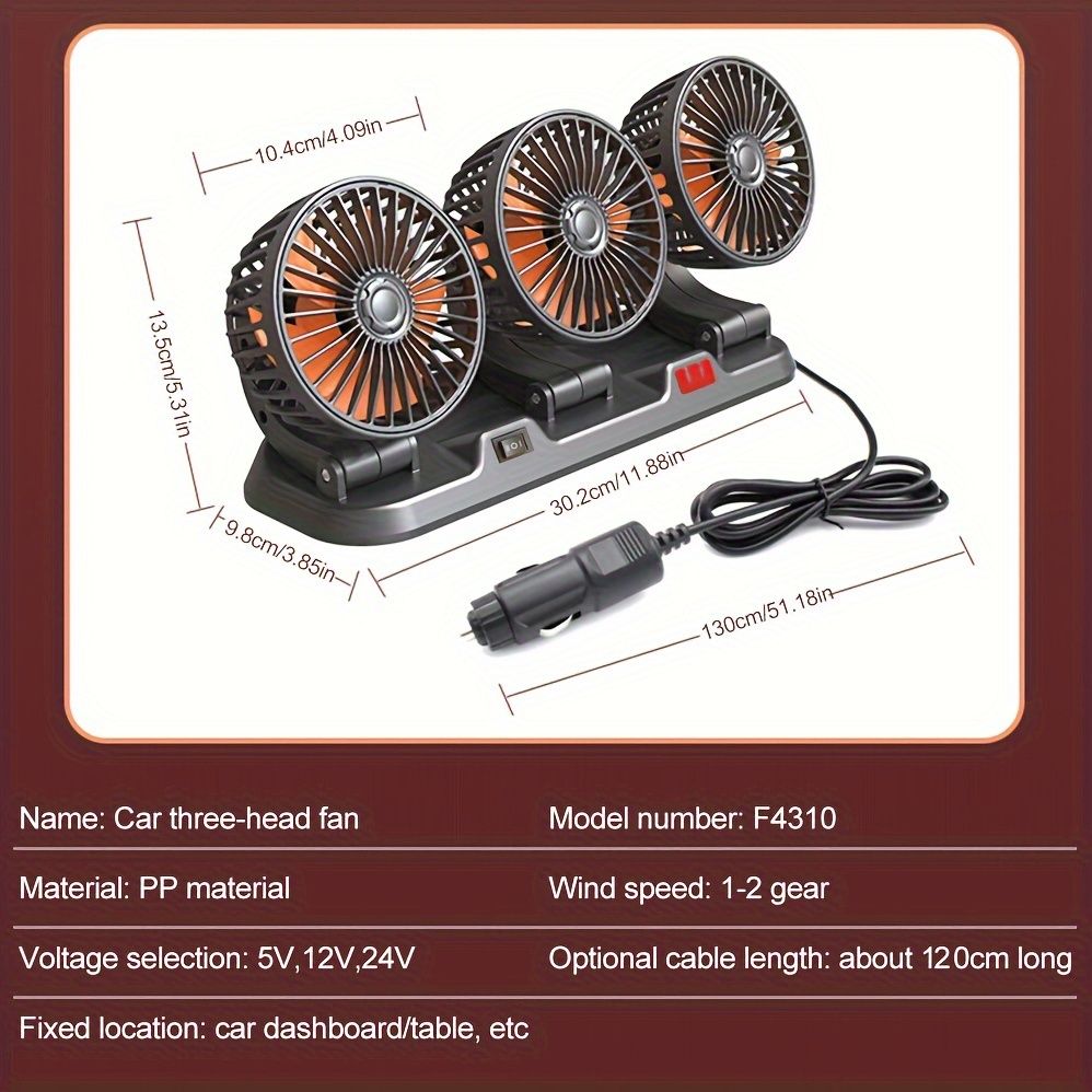 3-head car circulating fan — view 8