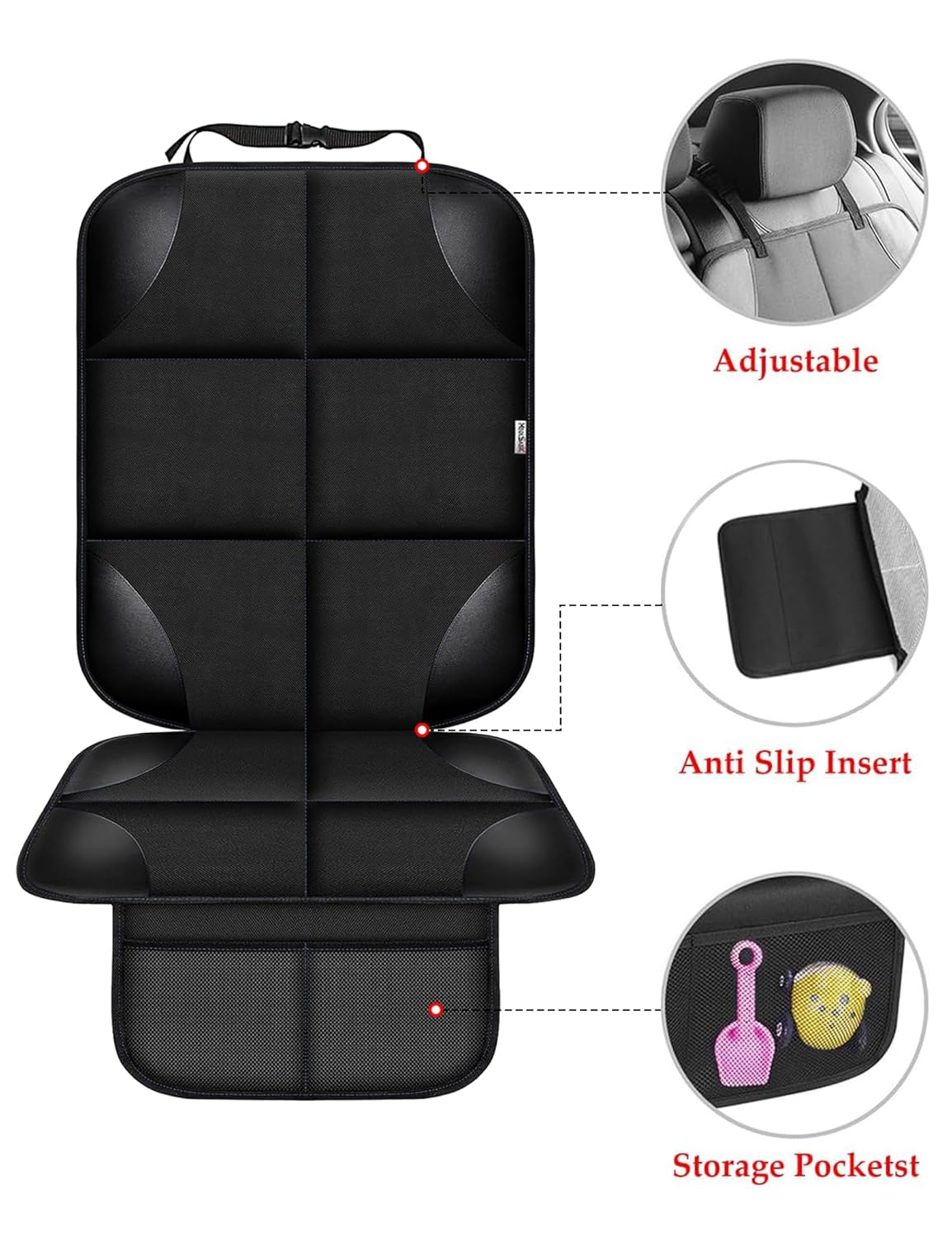 Child car seat protector, black — view 4