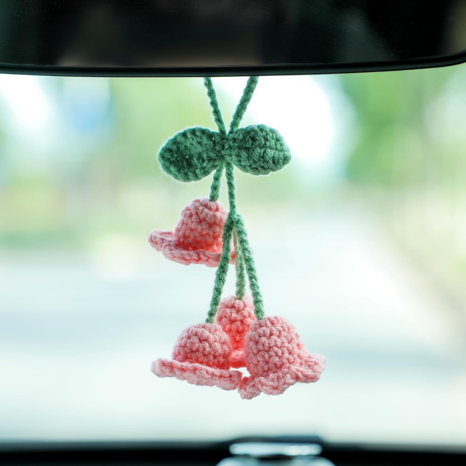 Lily flower knitted car mirror charm — view 8