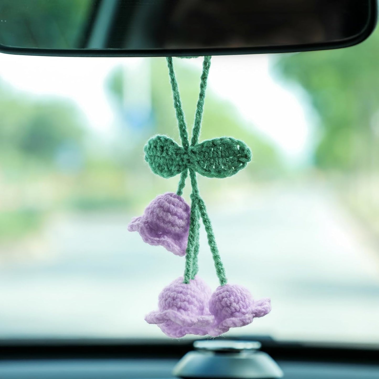 Lily flower knitted car mirror charm — view 7