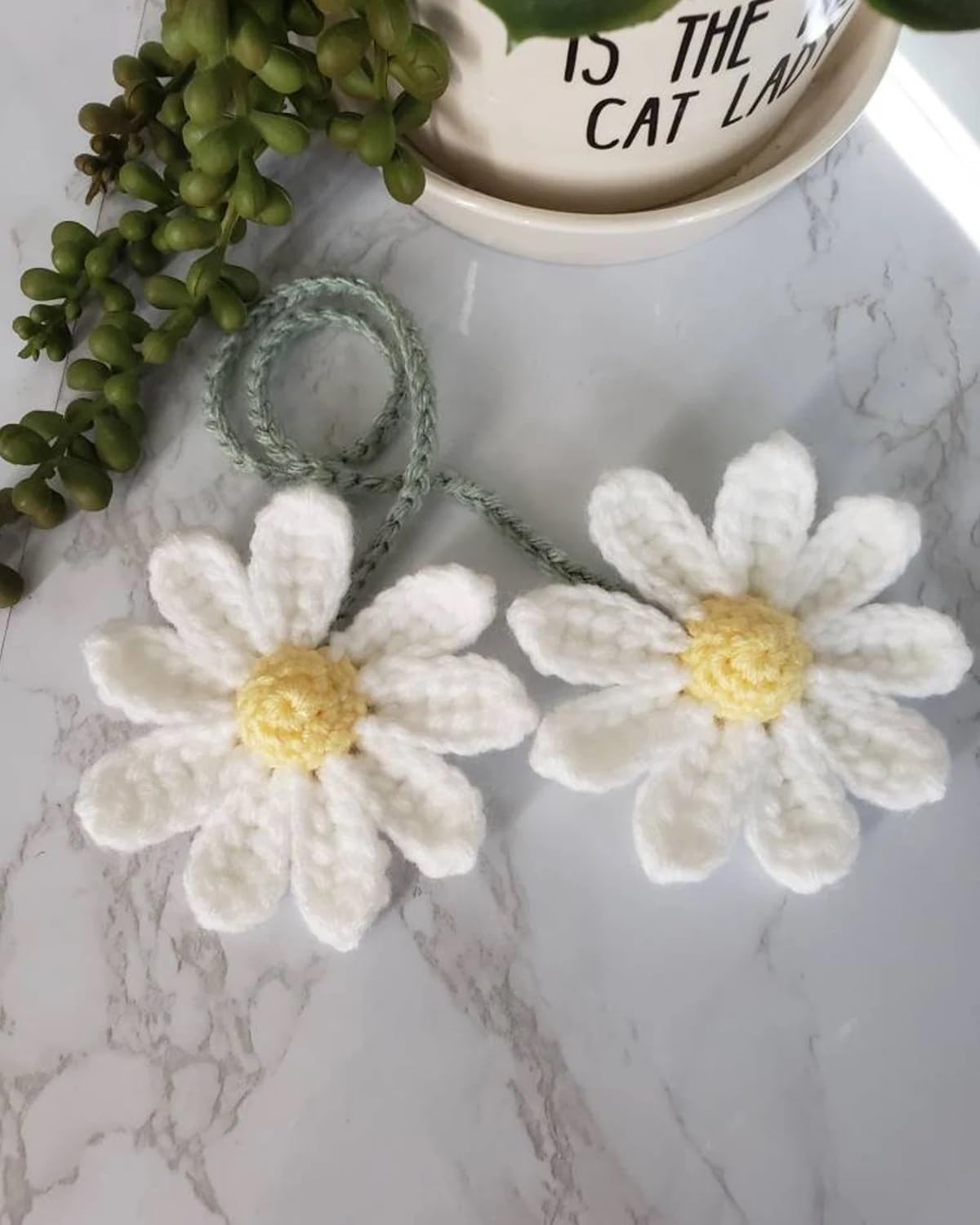 Crochet daisy rearview mirror charm — view 3