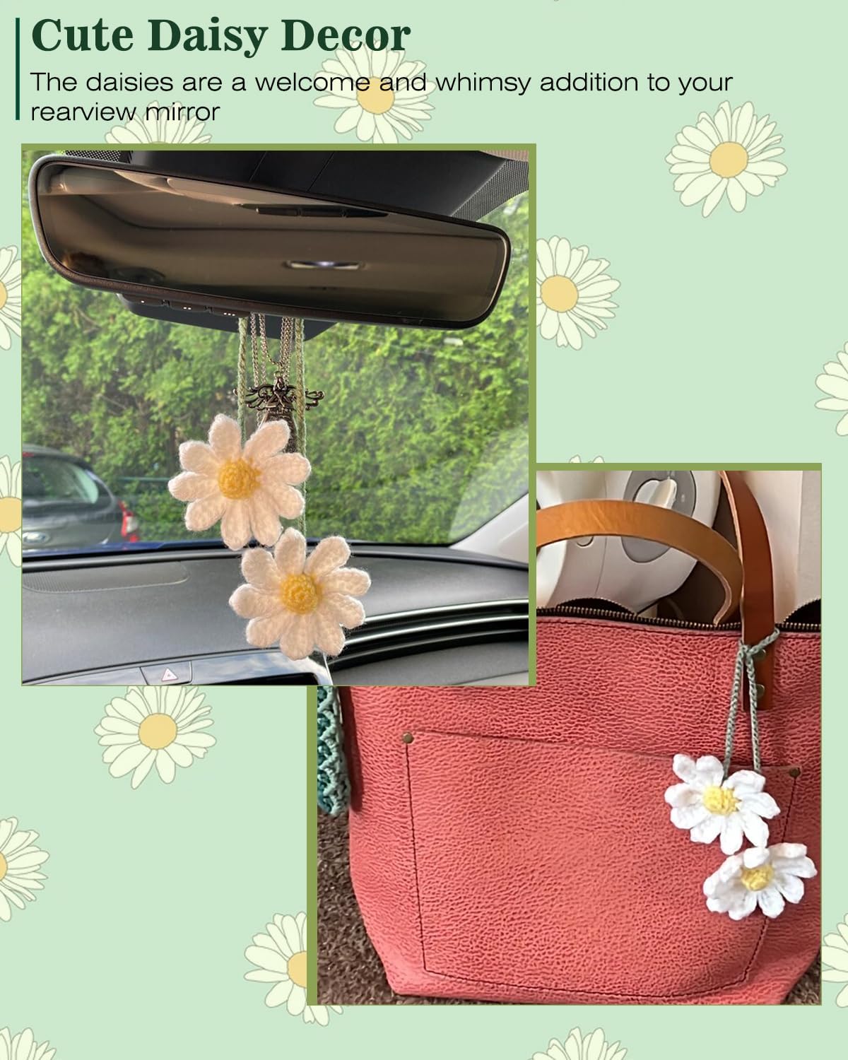 Crochet daisy rearview mirror charm — view 5