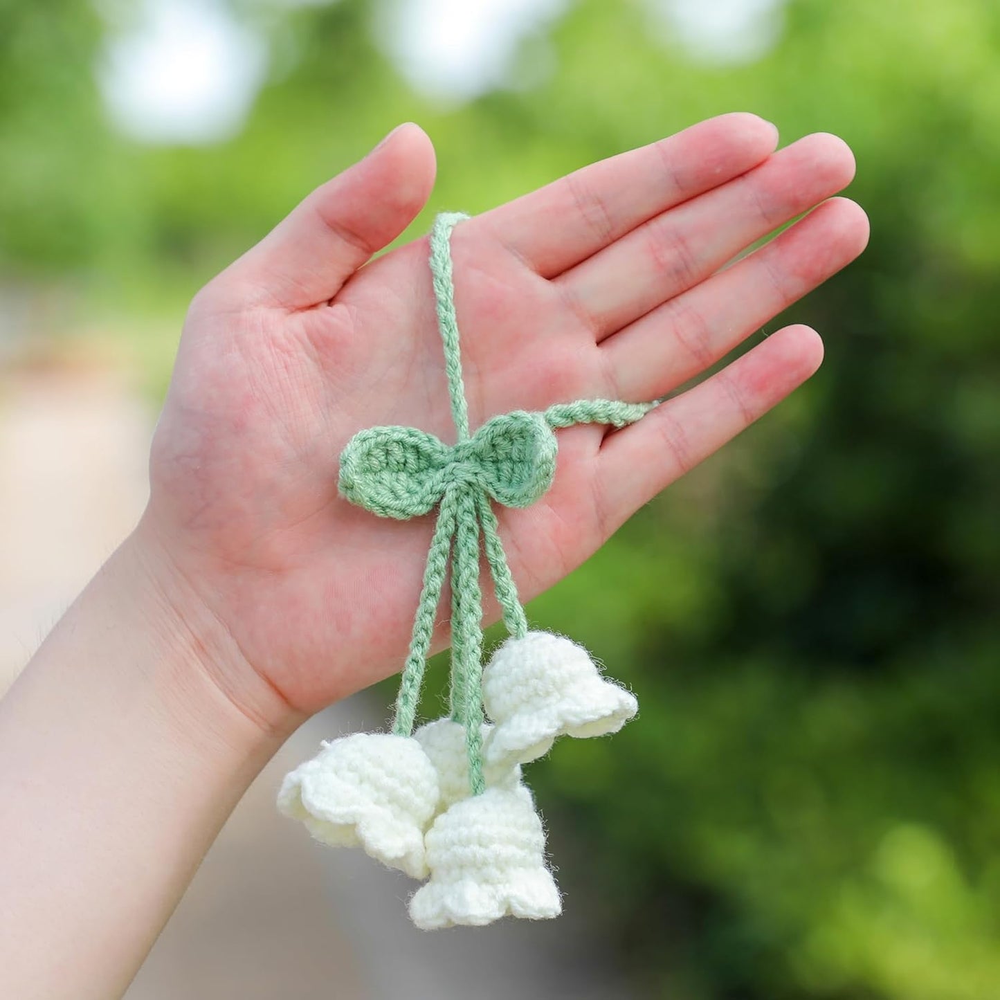 Lily flower knitted car mirror charm — view 6