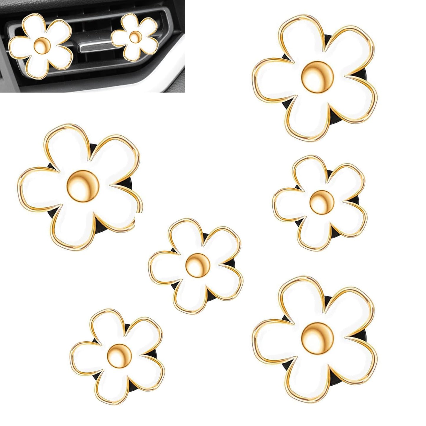 6 piece white daisy car vent clips — view 2