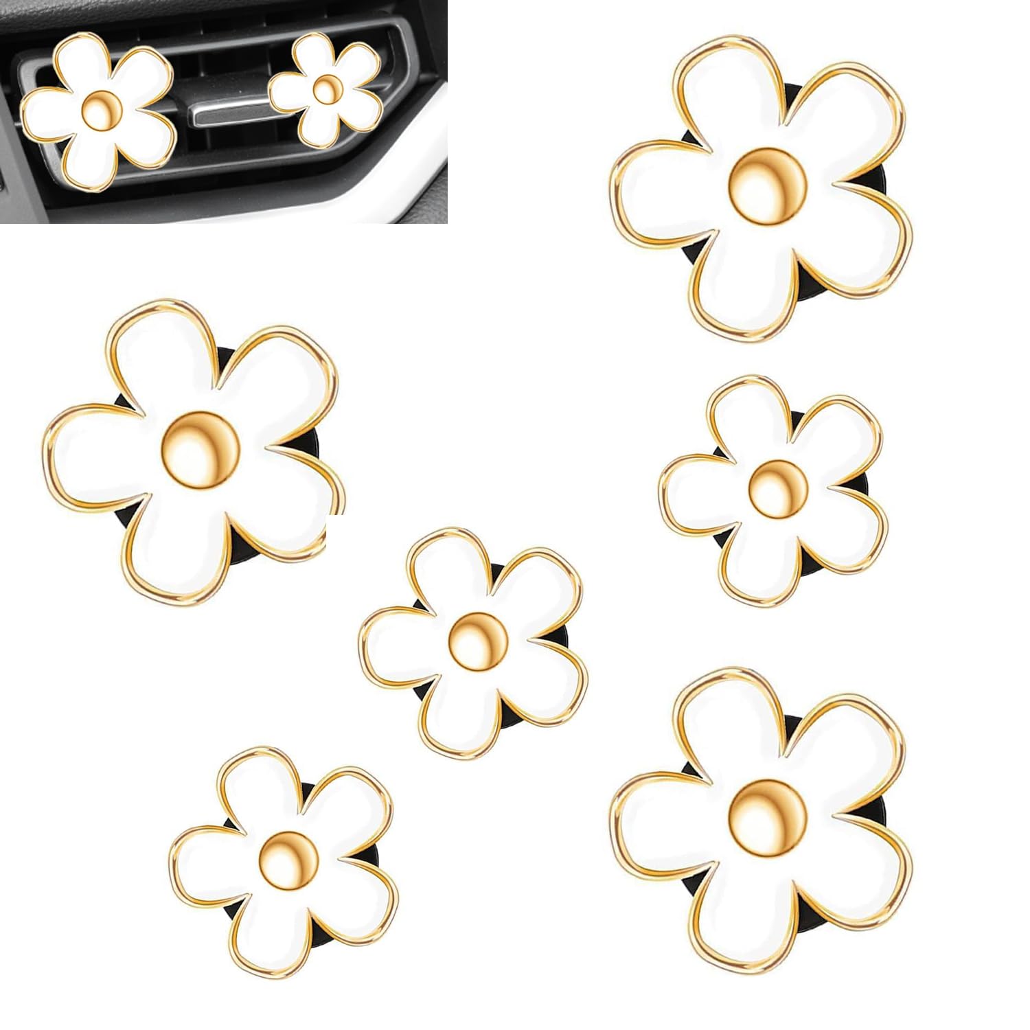 6 piece white daisy car vent clips — view 2