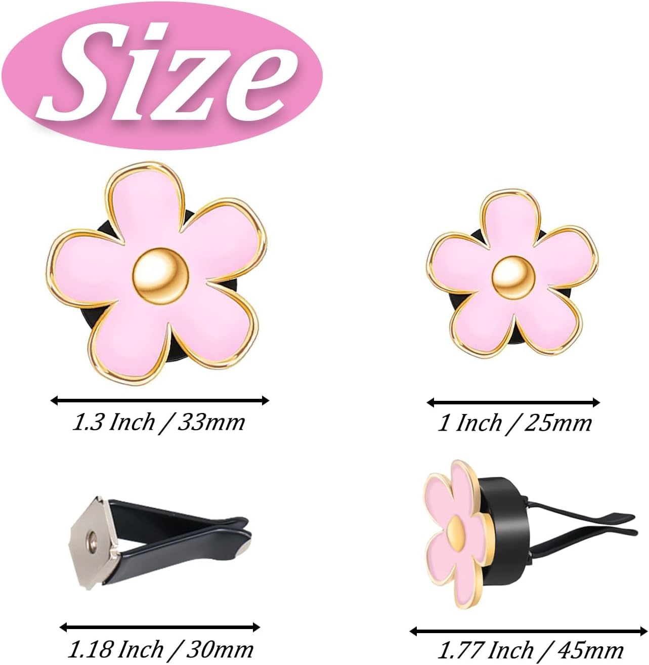 6 piece white daisy car vent clips — view 3