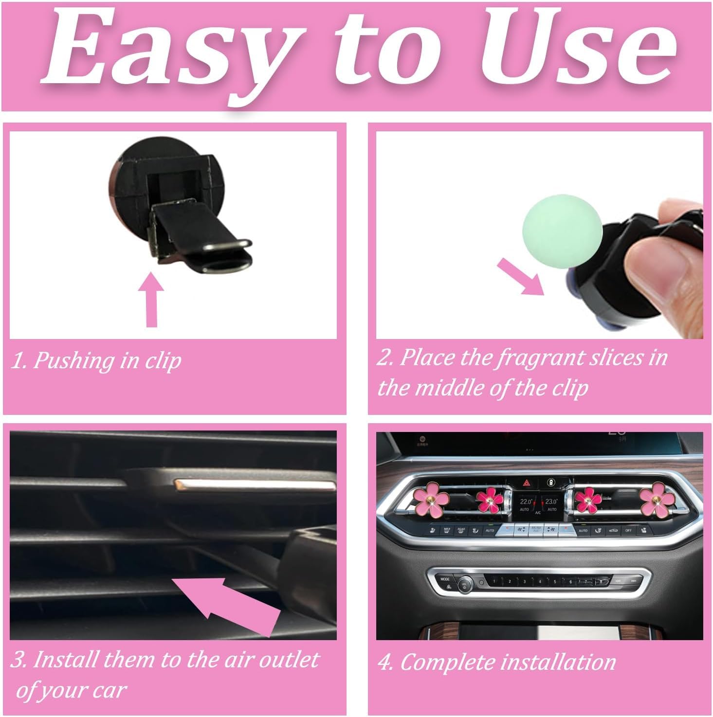 6 piece white daisy car vent clips — view 4