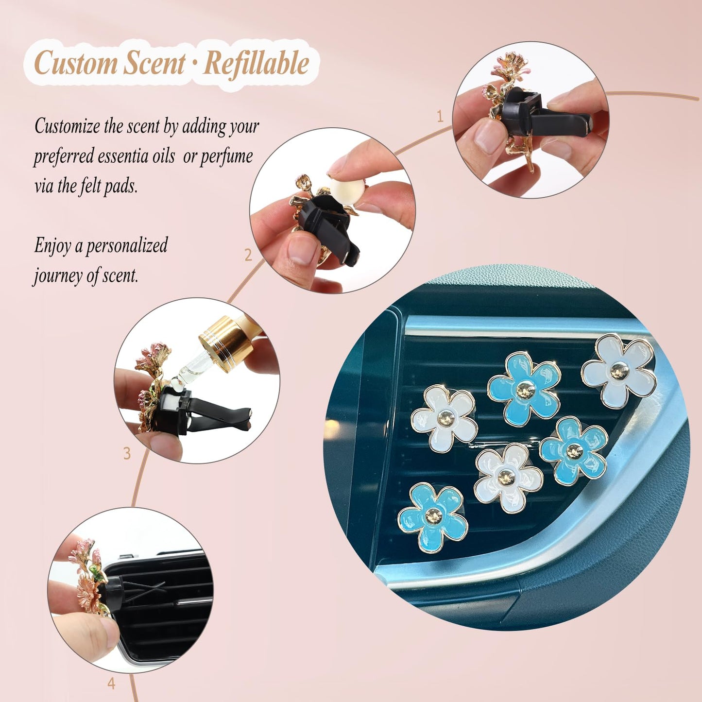 6 piece blue white daisy car vent clips — view 6