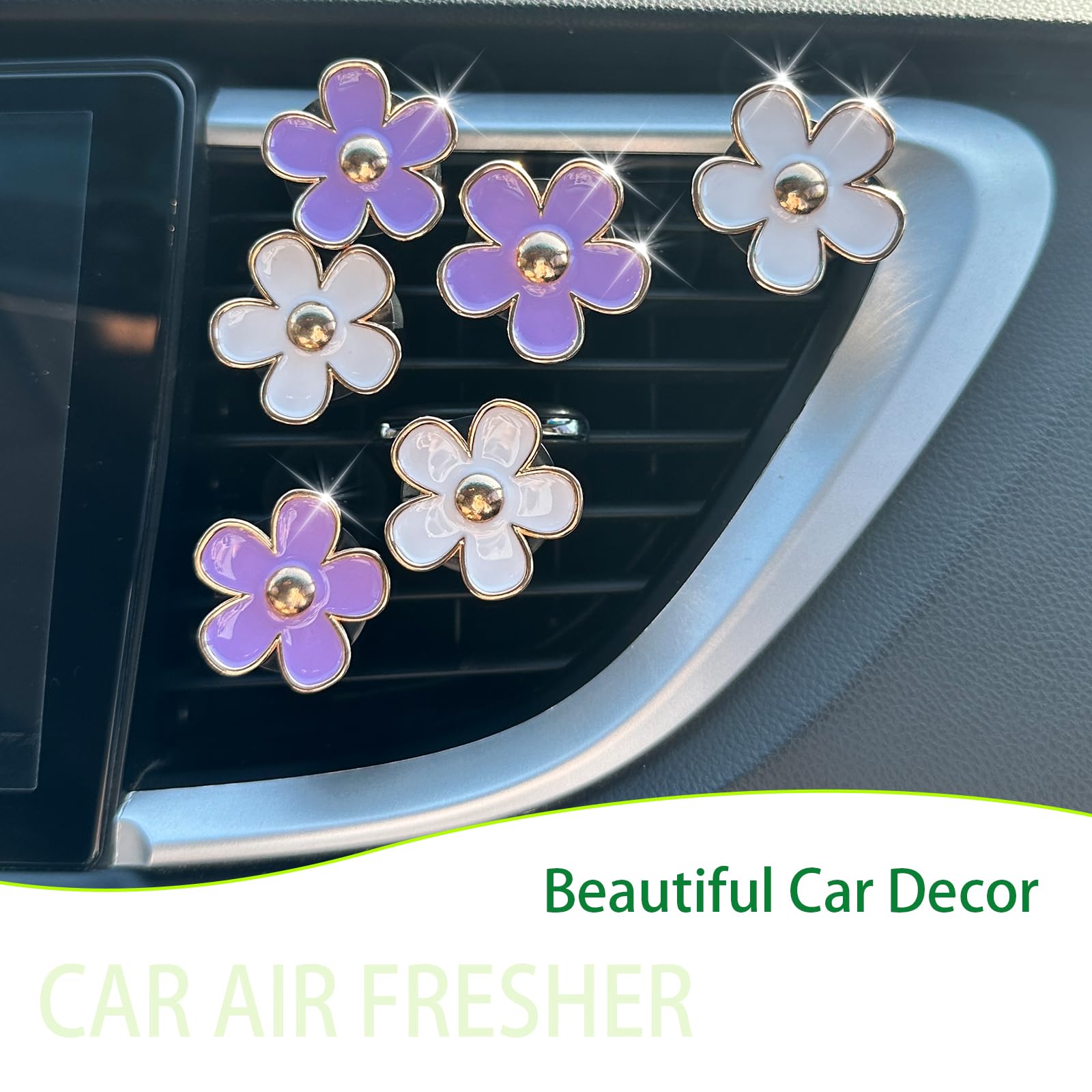 6 piece purple white daisy car vent clips — view 3