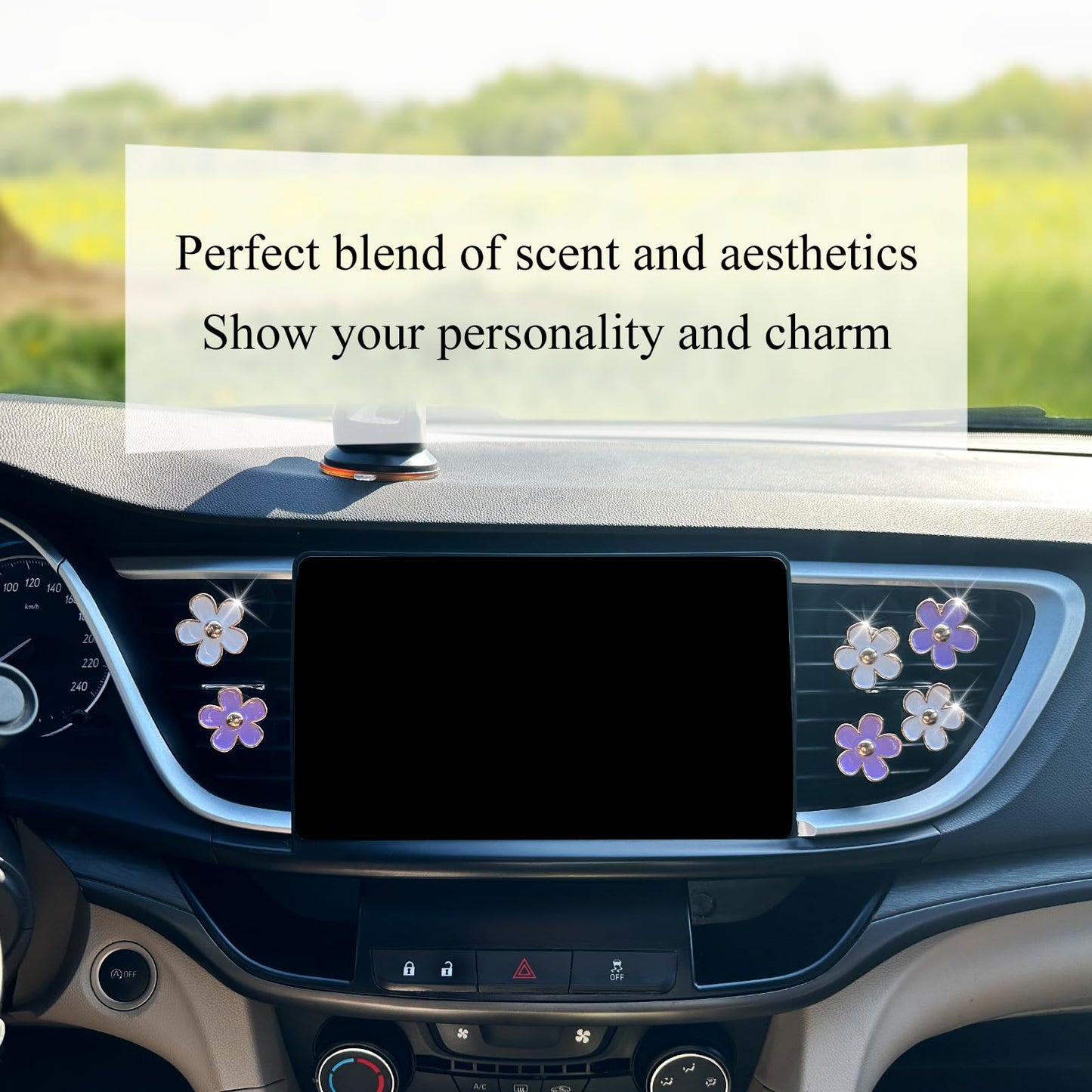 6 piece purple white daisy car vent clips — view 5