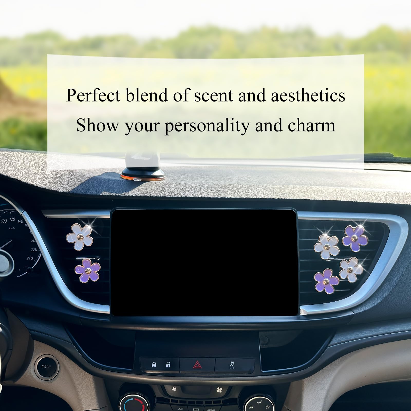 6 piece purple white daisy car vent clips — view 5