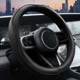 Microfibre leather car steering wheel cover, black — view 2