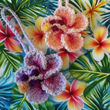 Hibiscus crochet car mirror charm — view 3