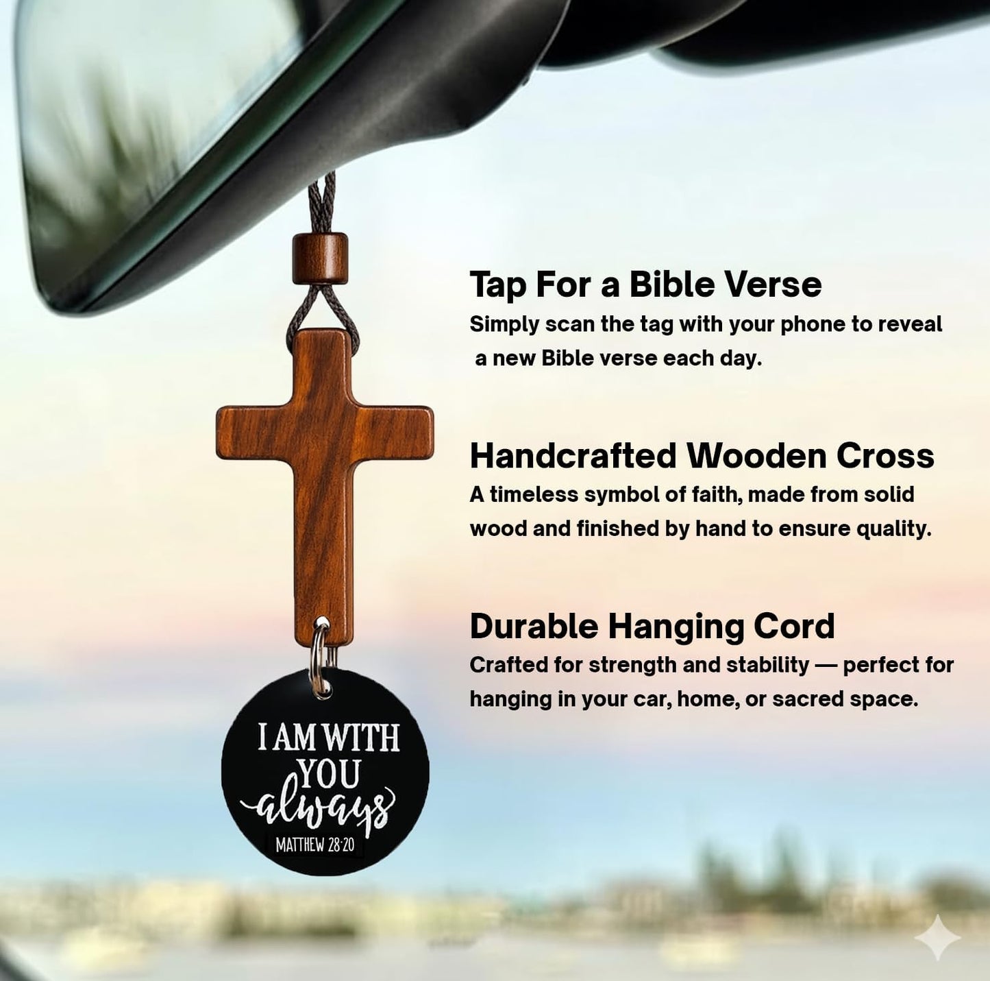 Bible verse rearview mirror cross ornament — view 4