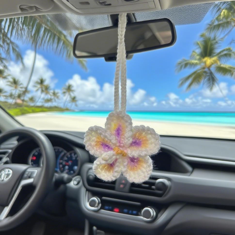 Hibiscus crochet car mirror charm — view 7