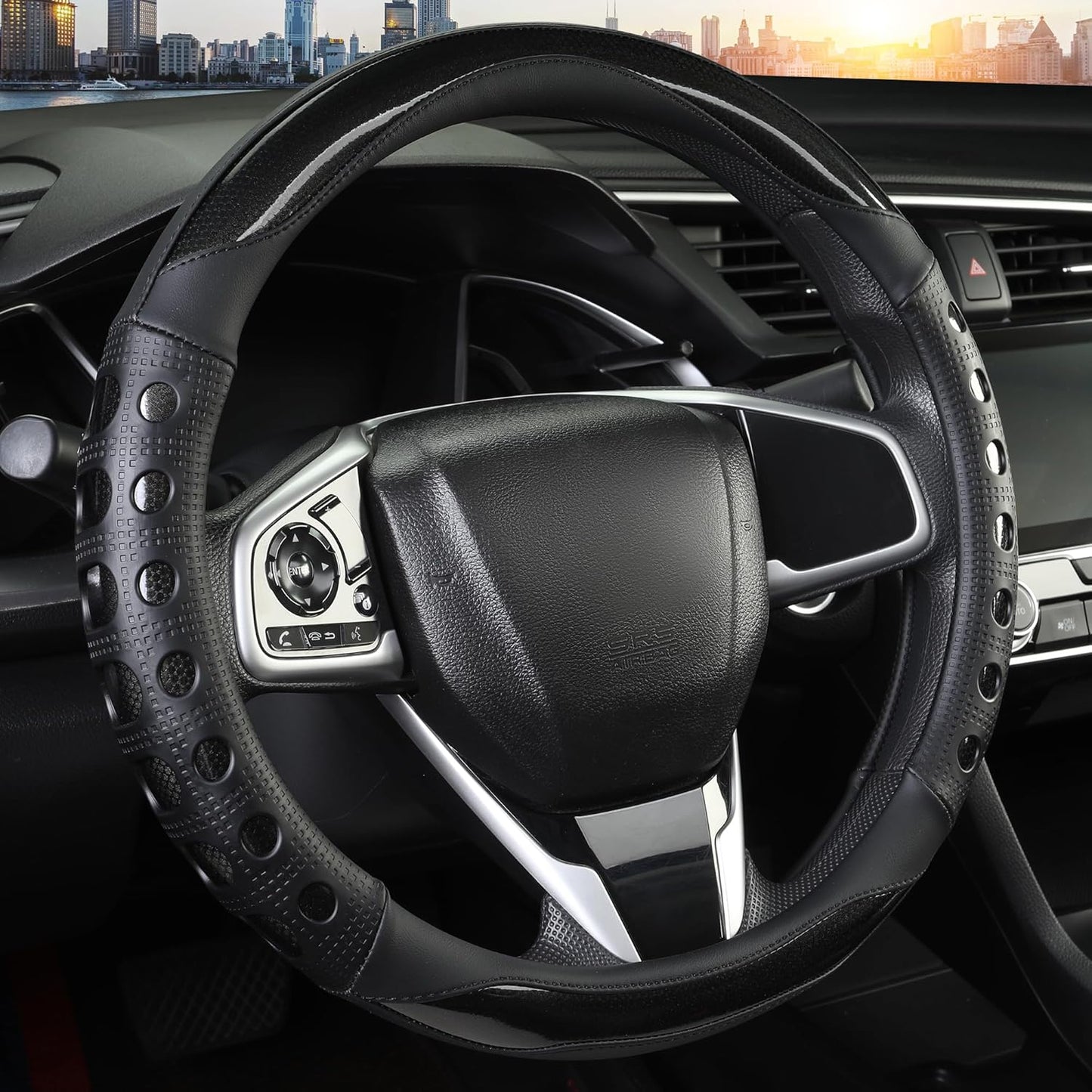 PU leather car steering wheel cover — view 2