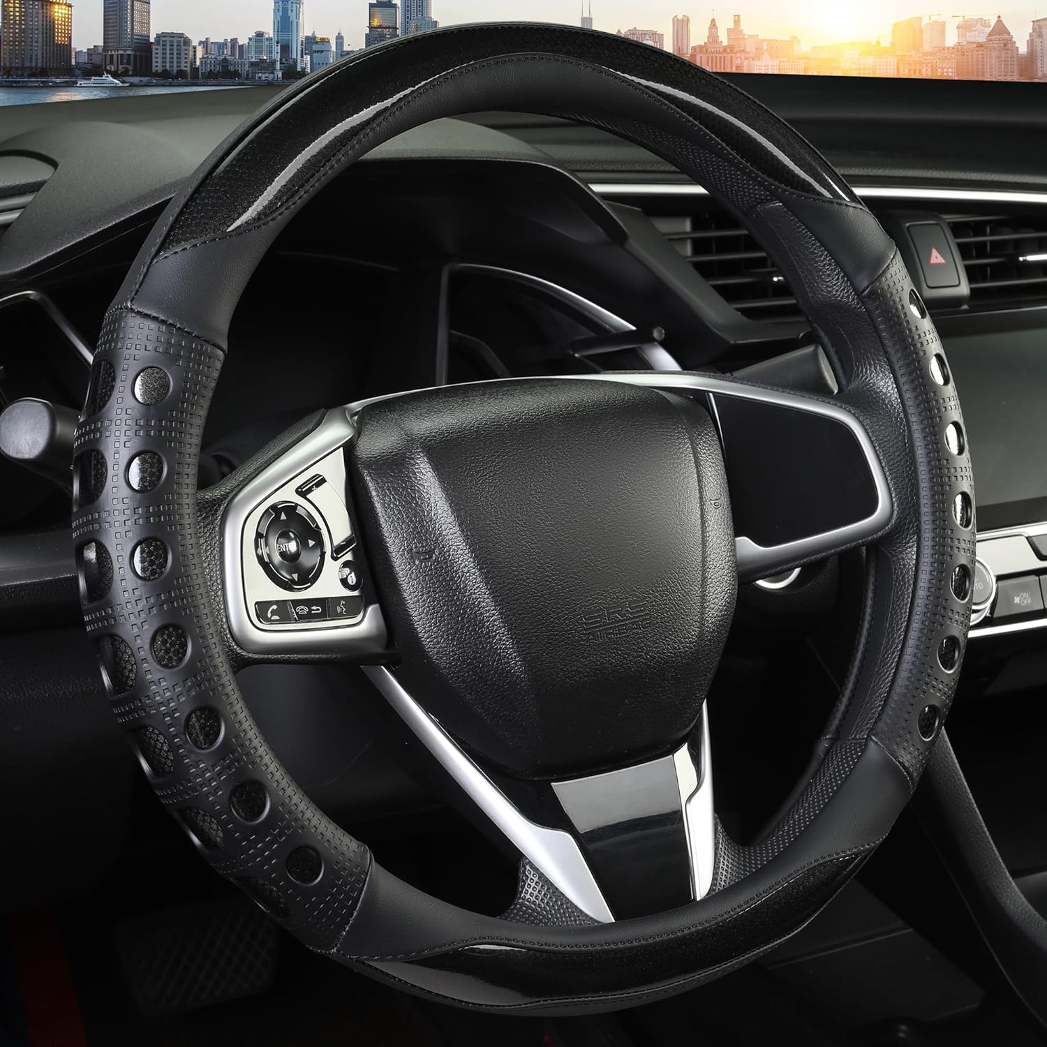 PU leather car steering wheel cover — view 2