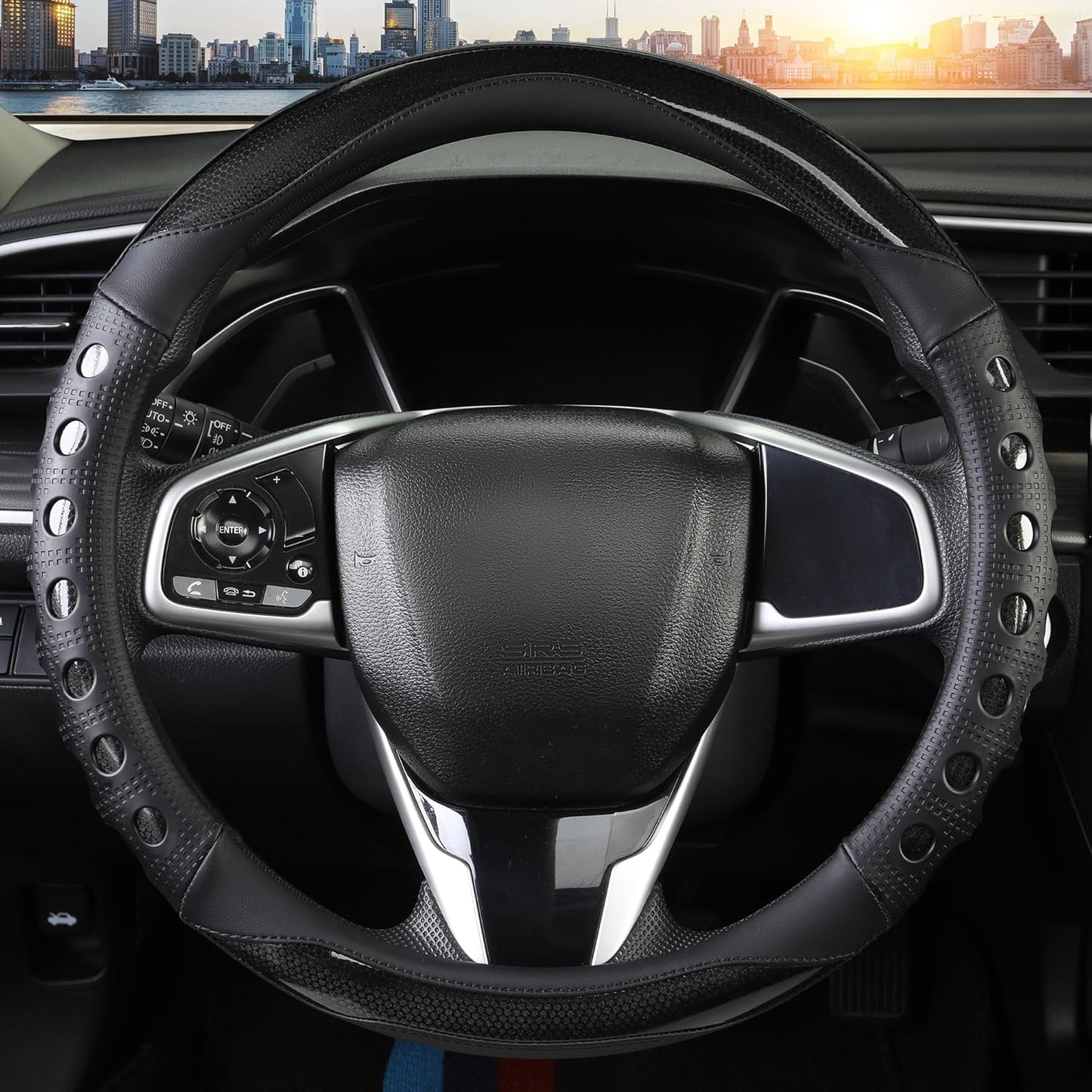 PU leather car steering wheel cover — view 3