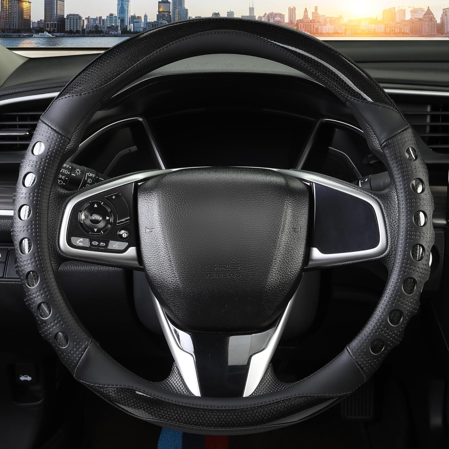 PU leather car steering wheel cover — view 3