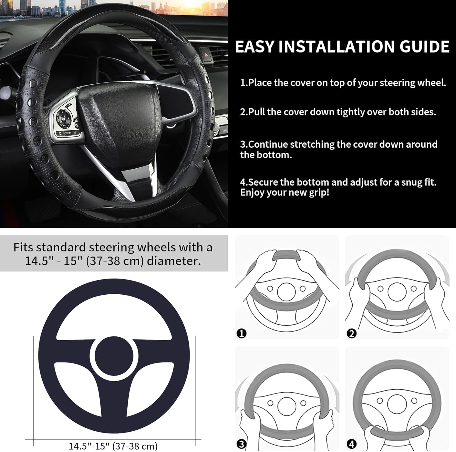 PU leather car steering wheel cover — view 6
