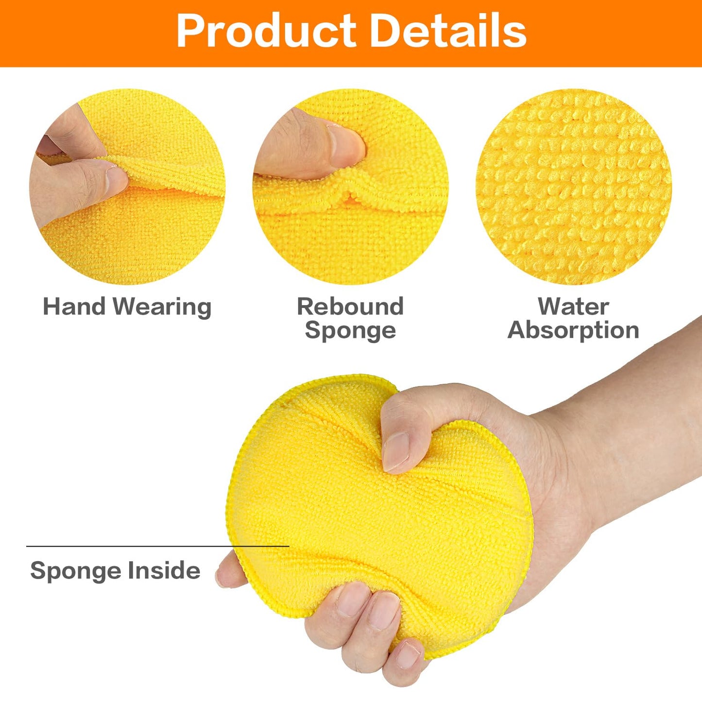 Microfibre wax applicator pads, 6 pack yellow — view 6