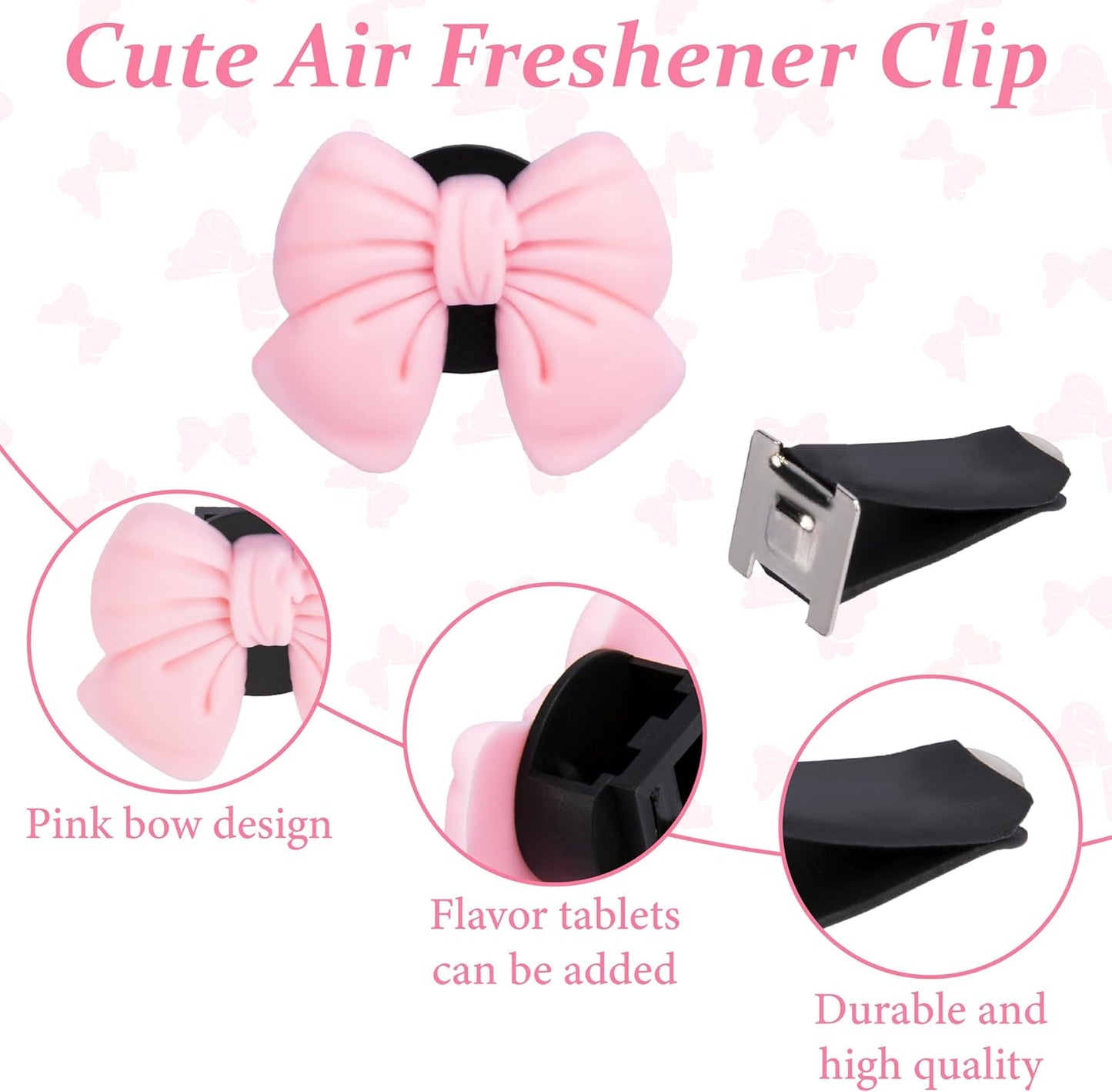 6 piece pink bow car vent clips — view 4