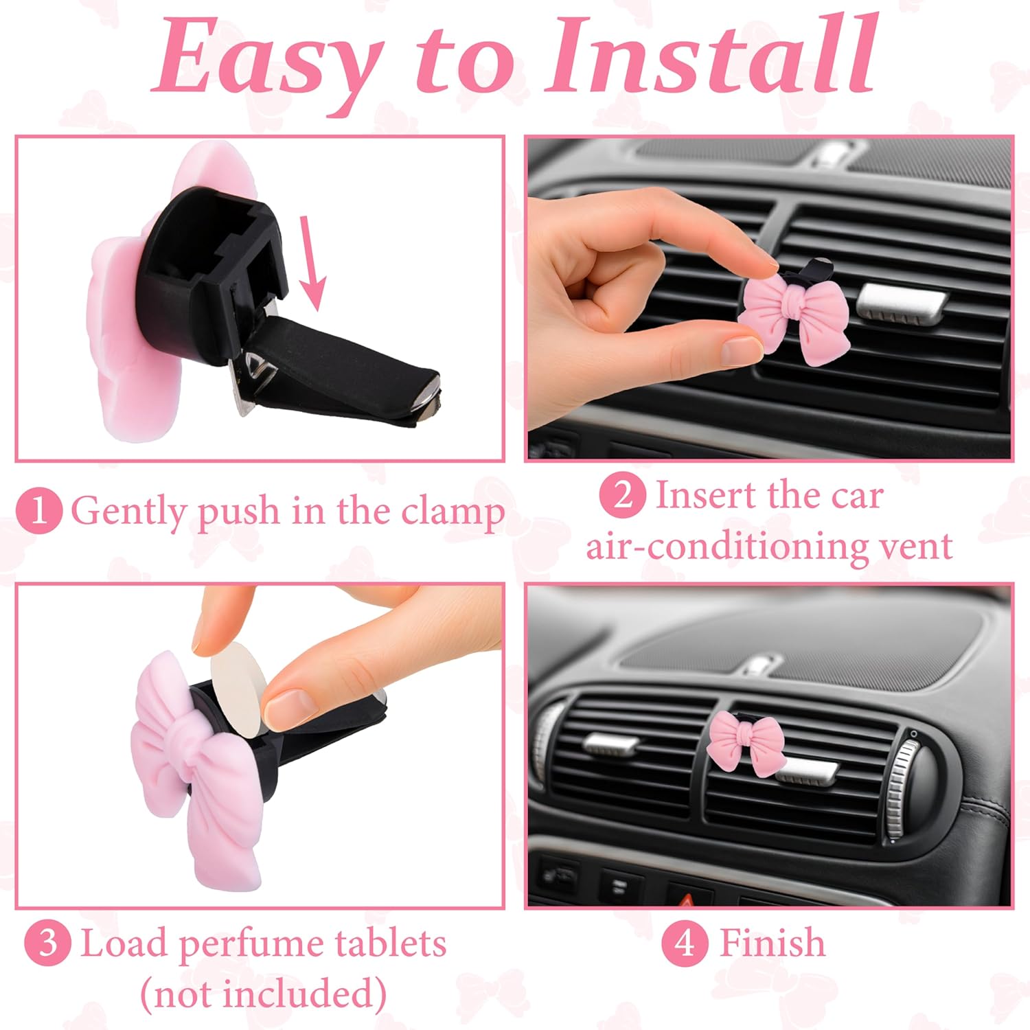 6 piece pink bow car vent clips — view 5
