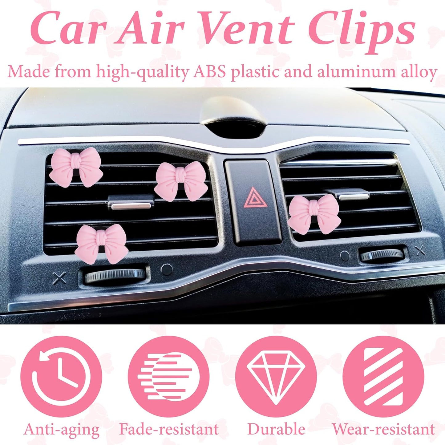 6 piece pink bow car vent clips — view 6