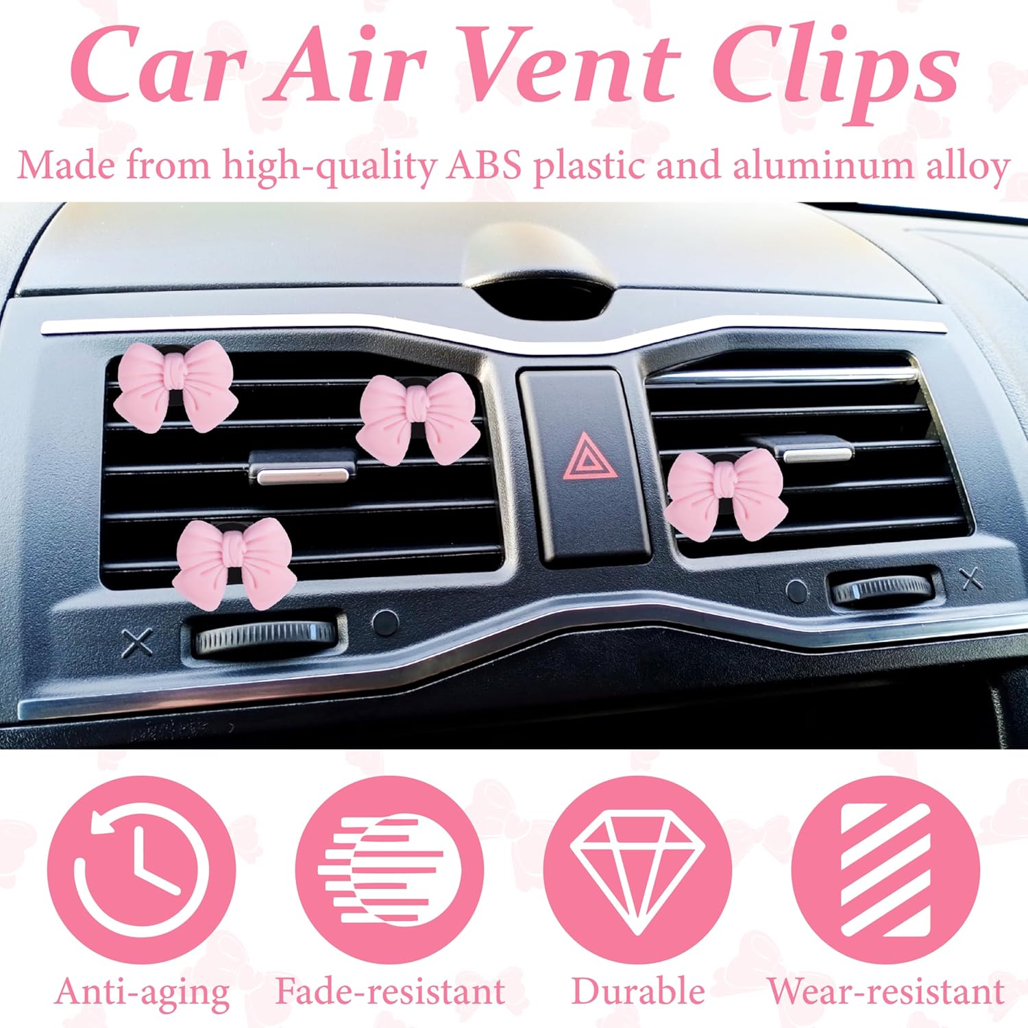 6 piece pink bow car vent clips — view 6