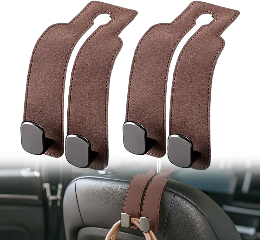 Leather car headrest double hook — view 2