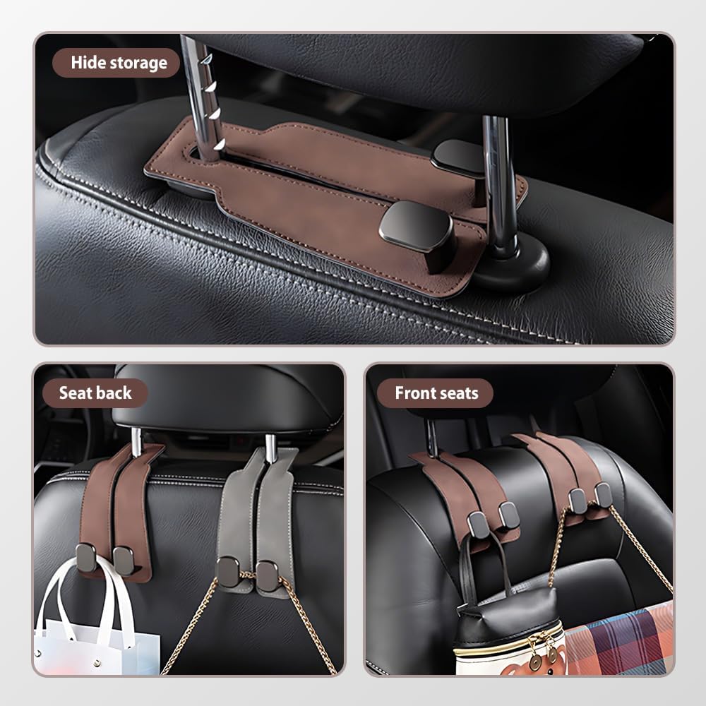 Leather car headrest double hook — view 4