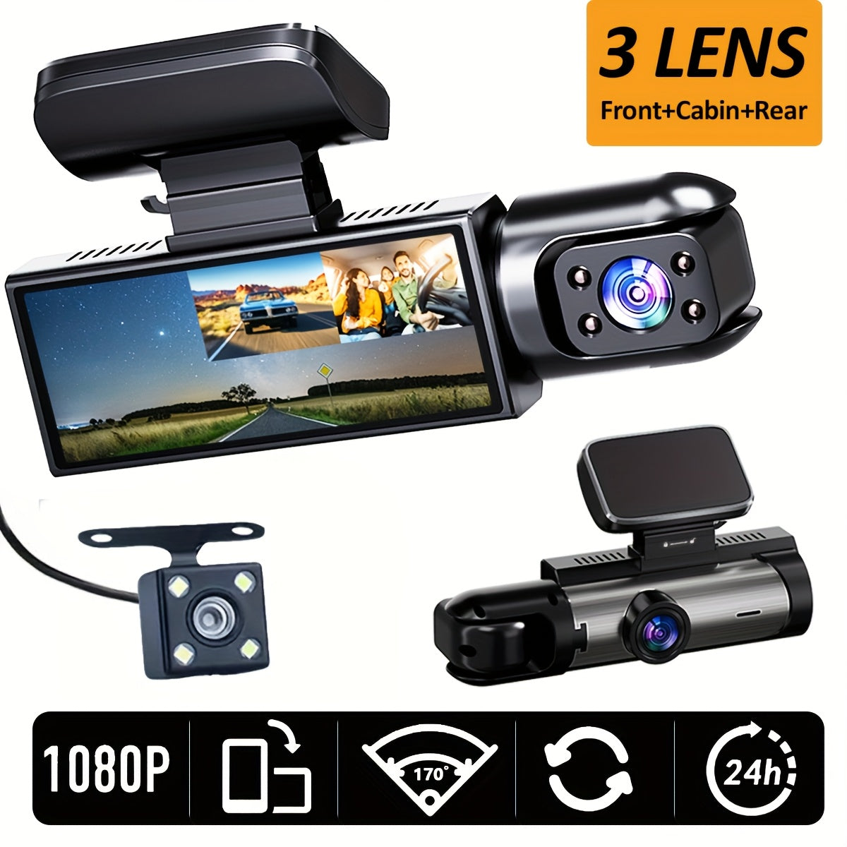 Triple lens dash cam 32GB 1080P HD — view 11