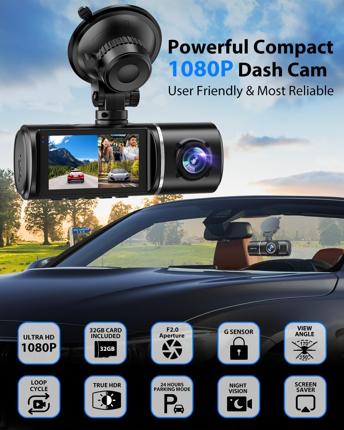 Three-camera dash cam C309 with WiFi — view 3