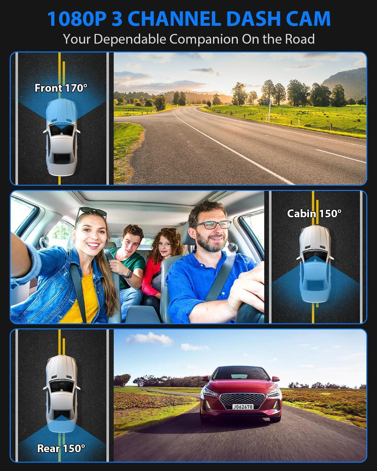 Three-camera dash cam C309 with WiFi — view 7