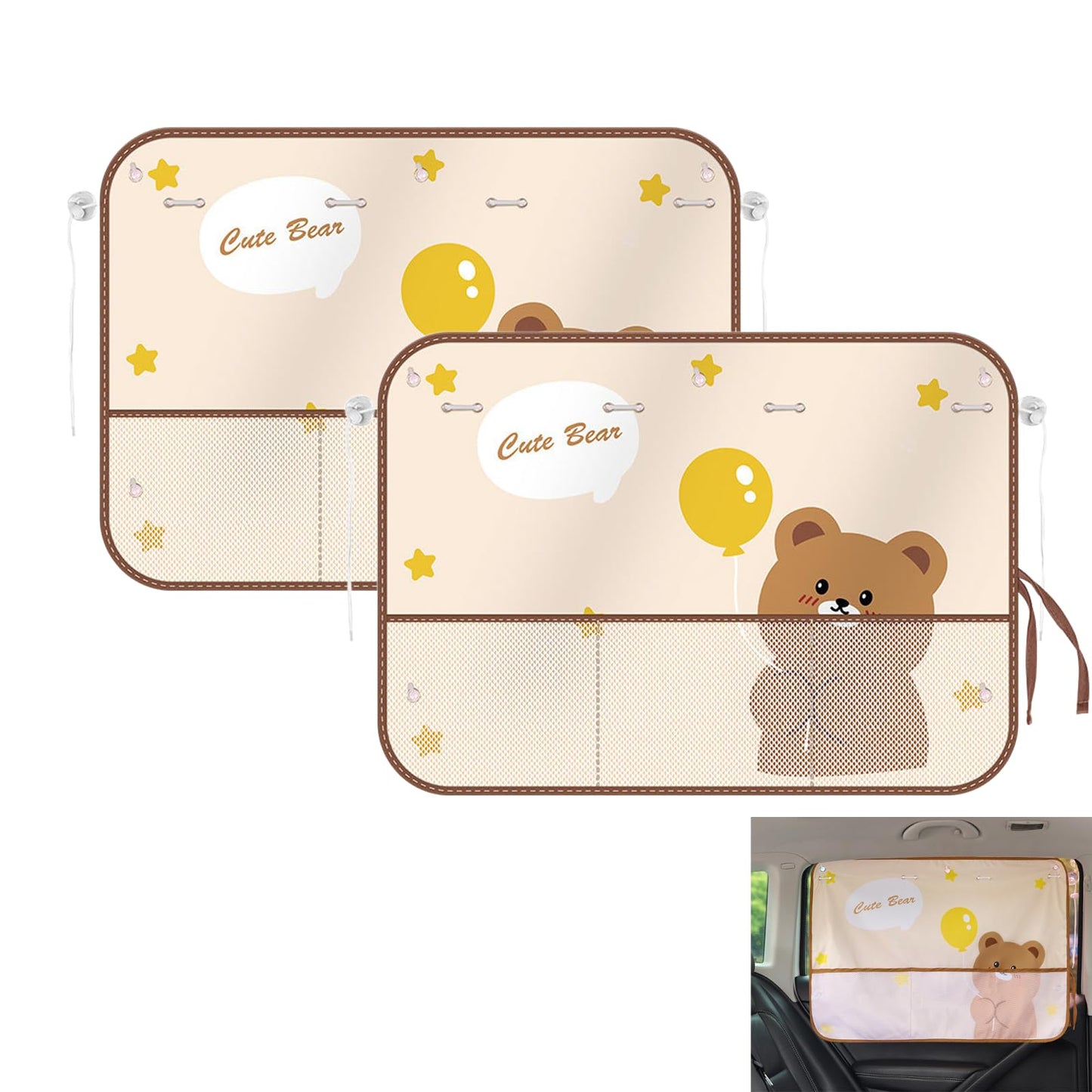 Cute bear car sunshade set of 2, beige — view 2