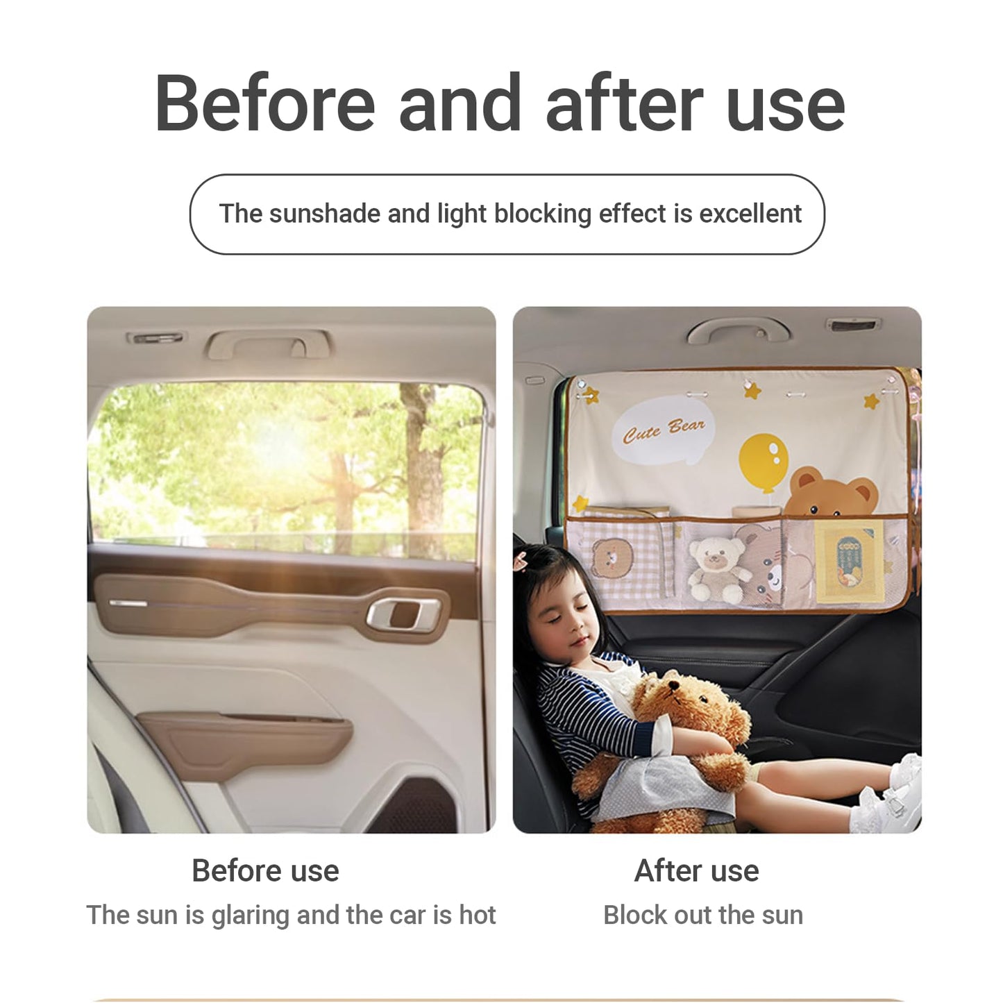 Cute bear car sunshade set of 2, beige — view 4