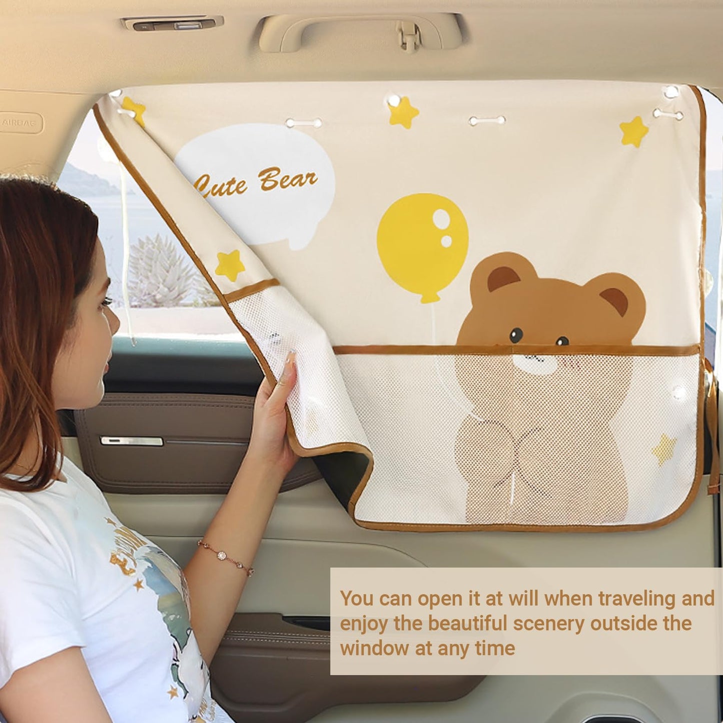 Cute bear car sunshade set of 2, beige — view 5