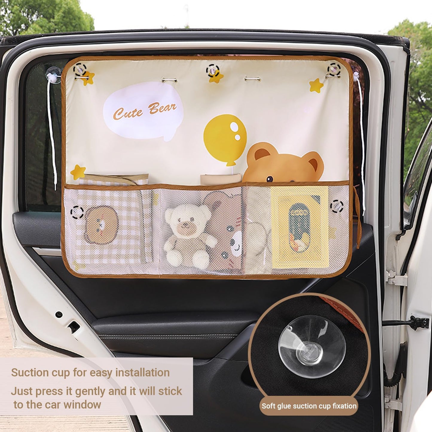 Cute bear car sunshade set of 2, beige — view 6