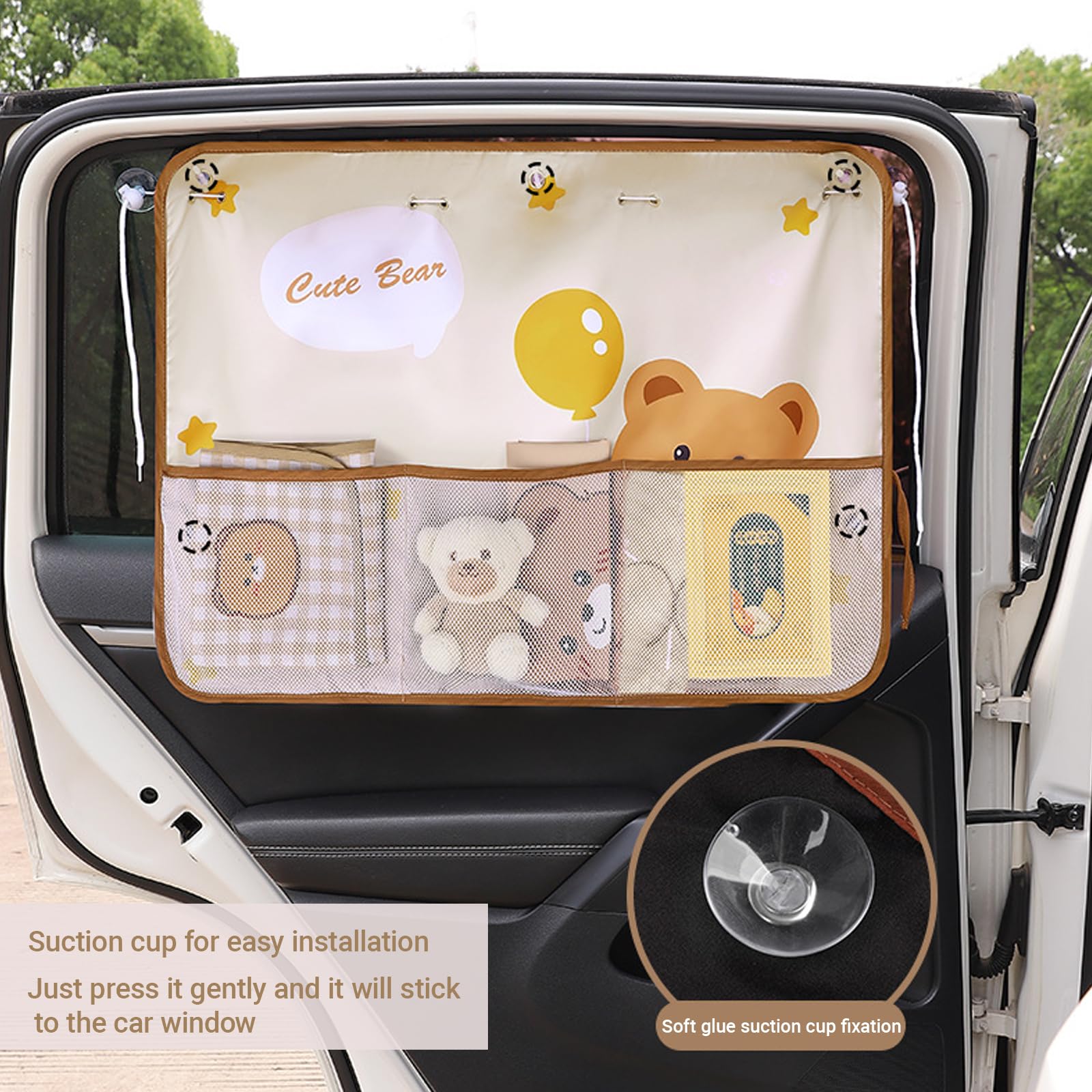 Cute bear car sunshade set of 2, beige — view 6