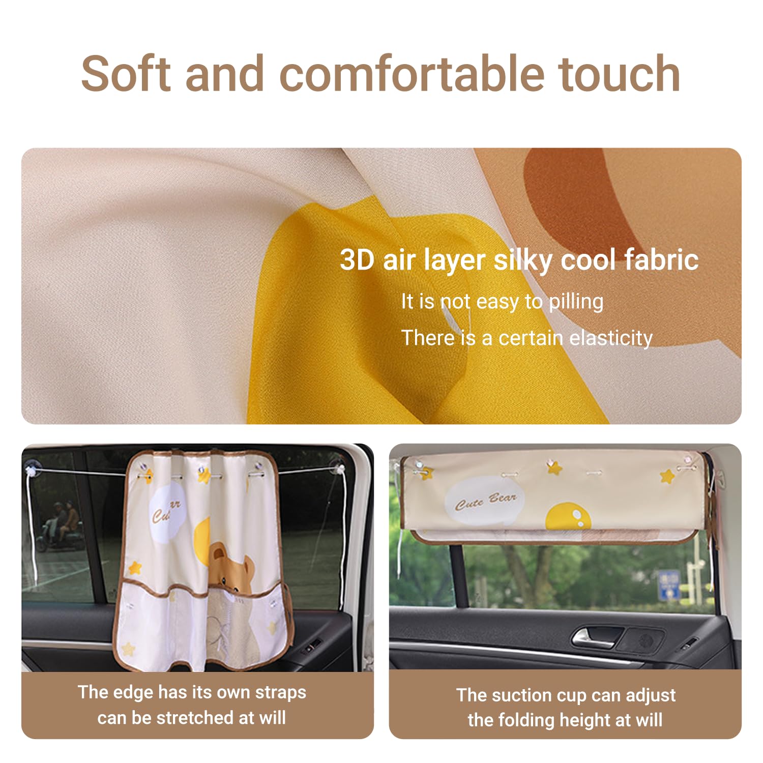 Cute bear car sunshade set of 2, beige — view 7