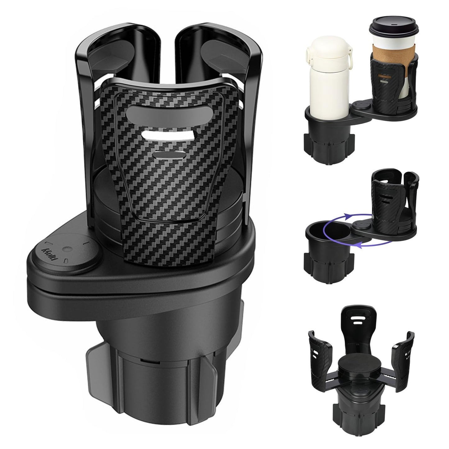 Dual cup holder expander 360 rotating tray black — view 2