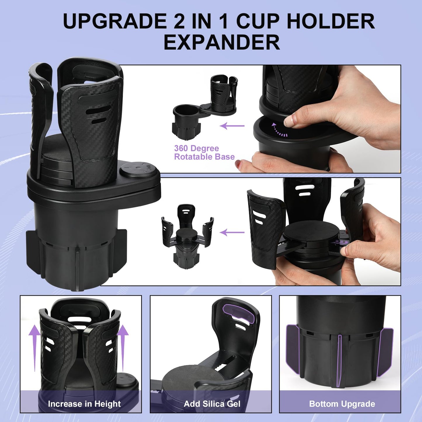 Dual cup holder expander 360 rotating tray black — view 3