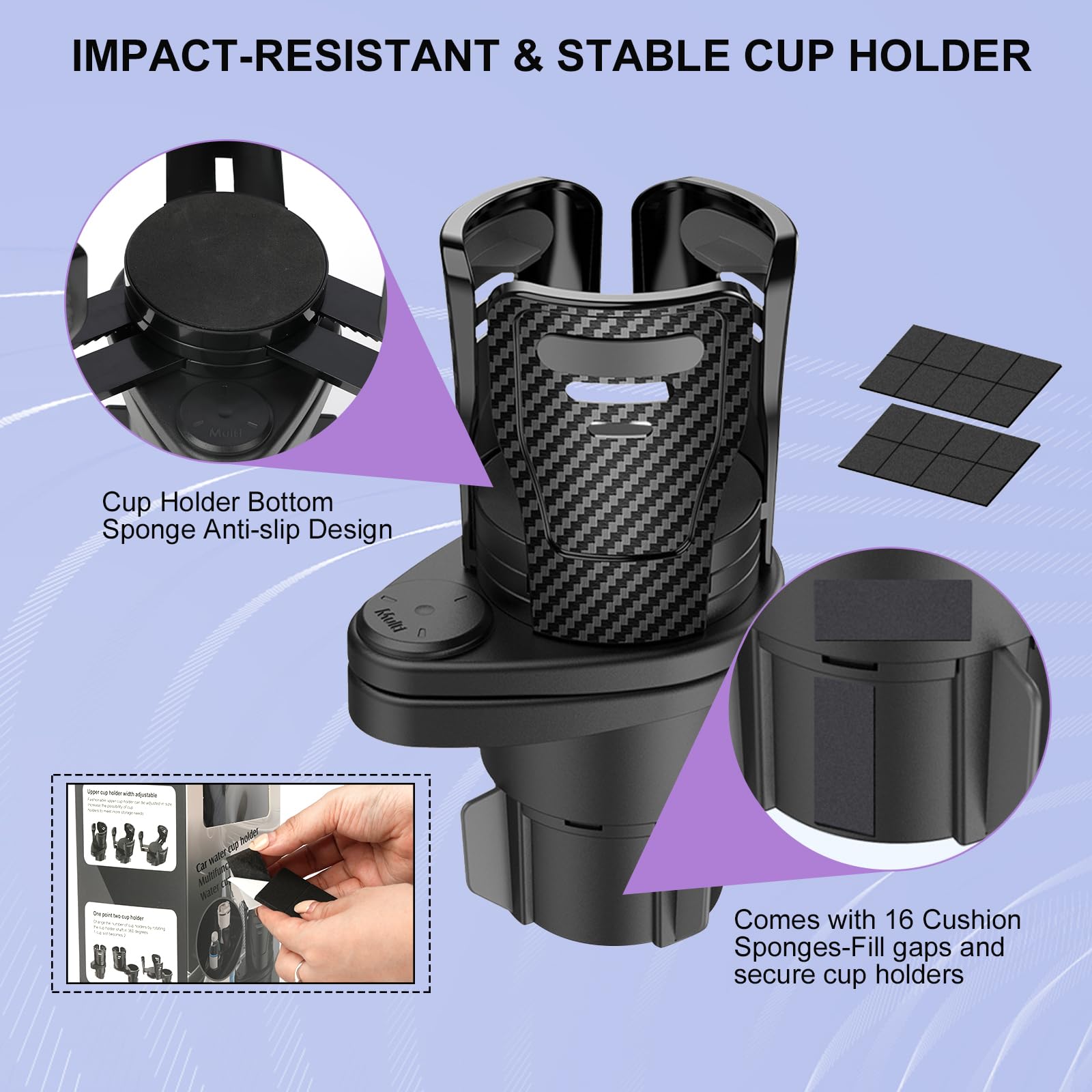Dual cup holder expander 360 rotating tray black — view 4