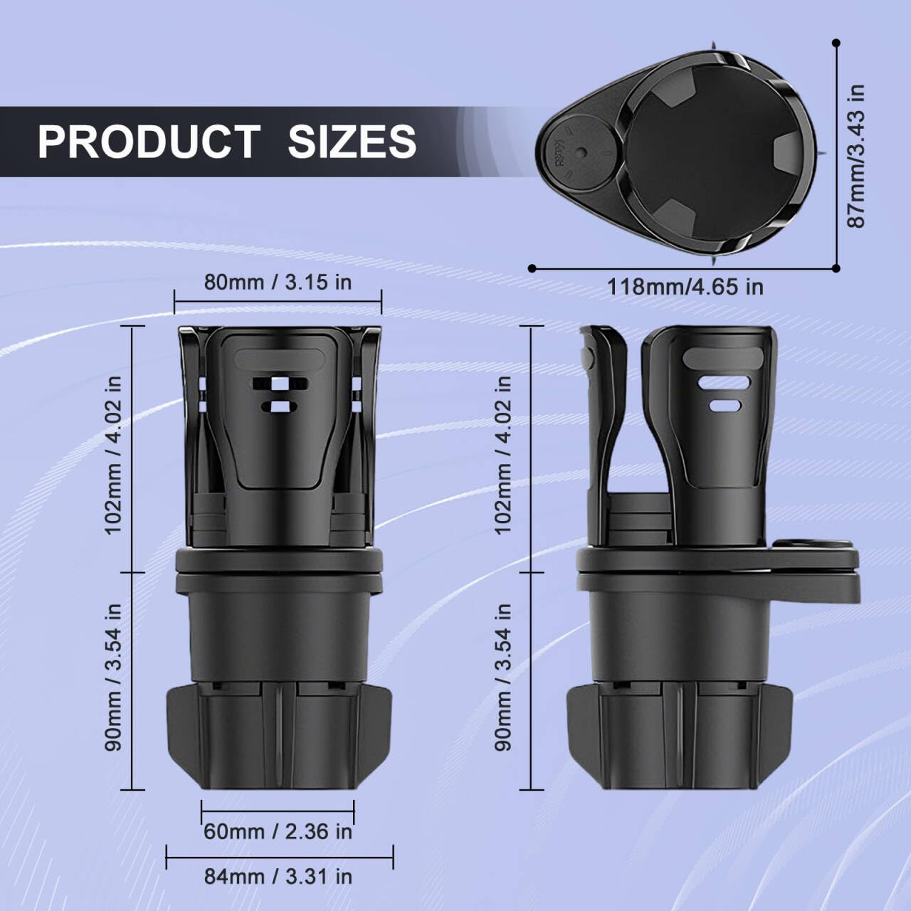 Dual cup holder expander 360 rotating tray black — view 5