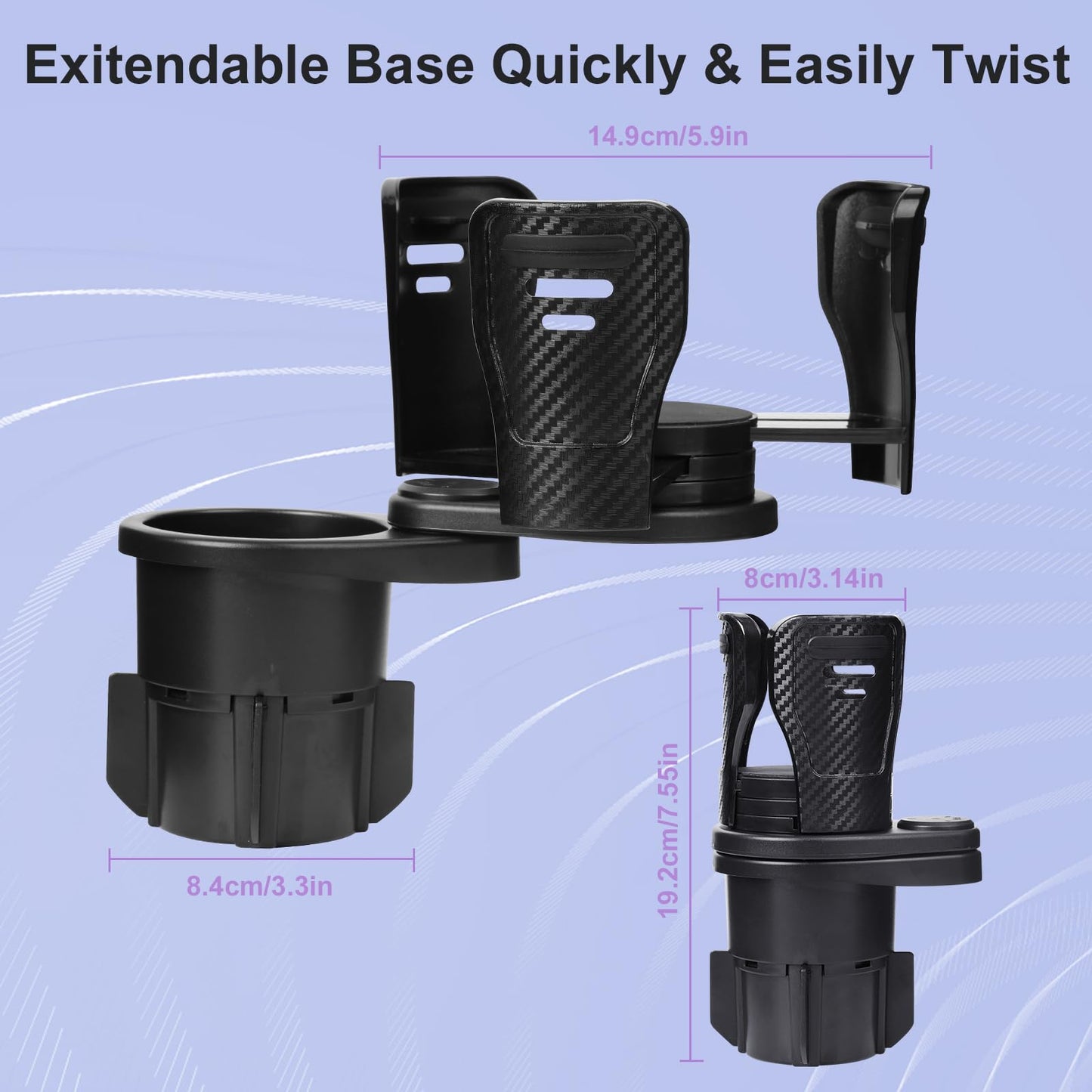 Dual cup holder expander 360 rotating tray black — view 6