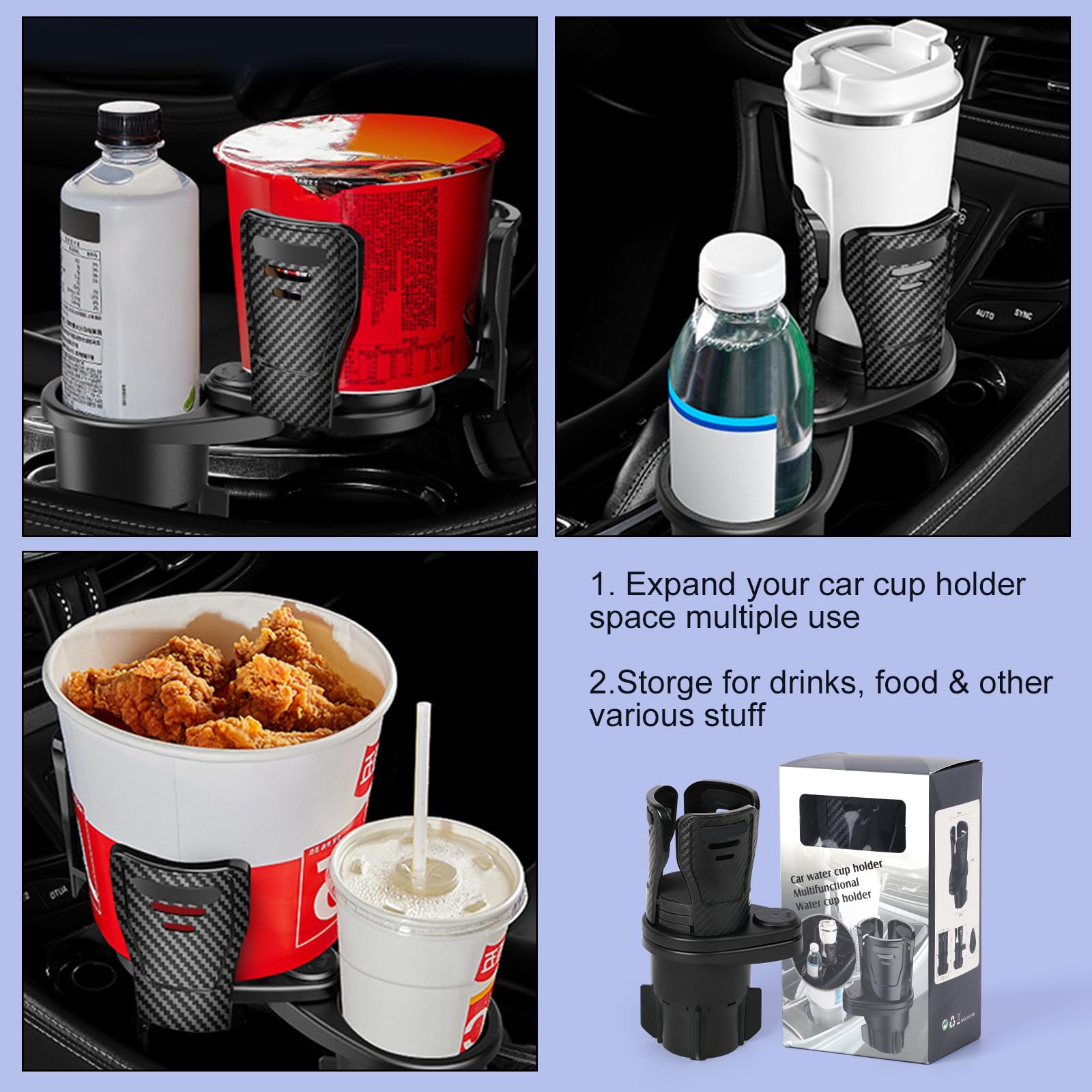 Dual cup holder expander 360 rotating tray black — view 9