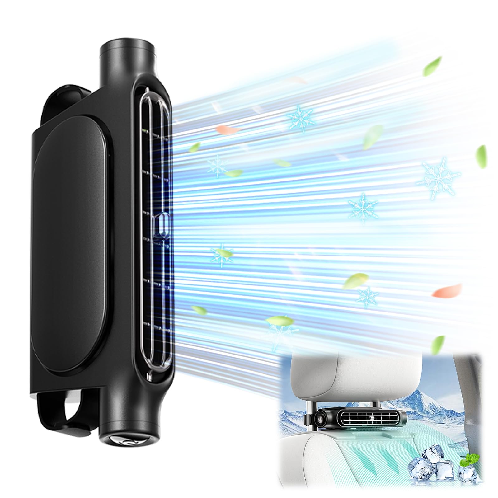 Black USB car seat cooling fan 3-speed — view 2